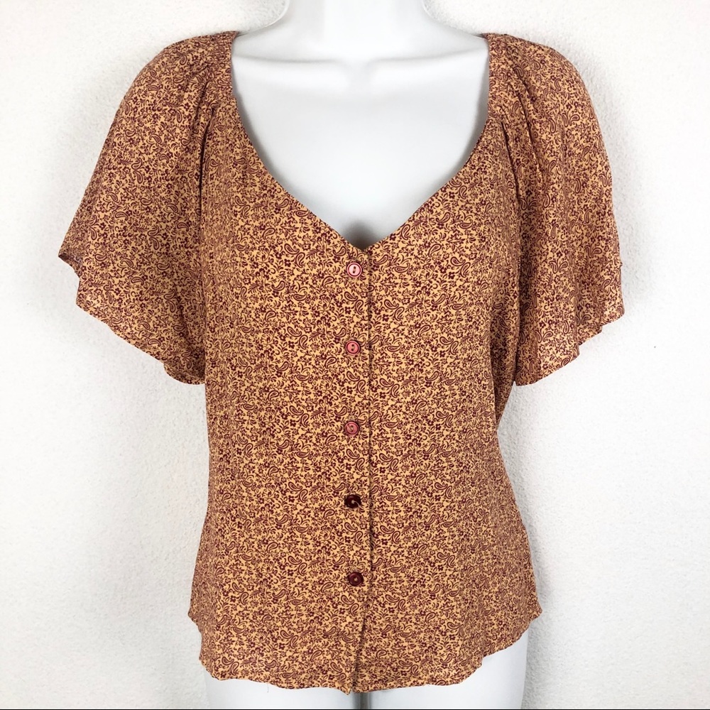 Lush Clothing Flowy V-Neck Short Sleeve Blouse
